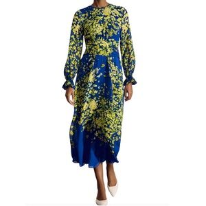 NWT Portofino $1550 Silk Midi Dress The Fold London Size US 6 Blue And Yellow